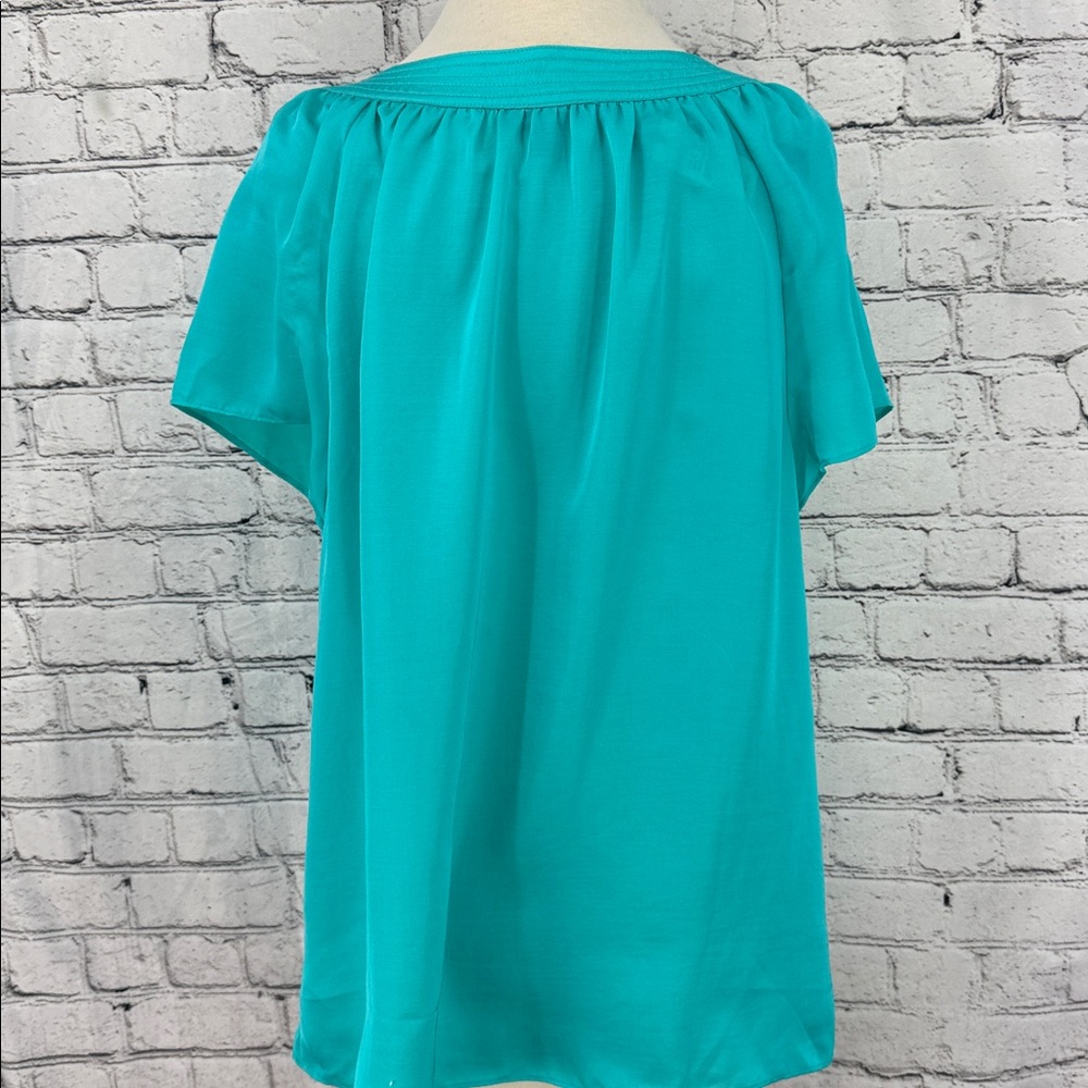 🏷️ Talbots Sateen Split-Neck Tunic — Short Sleeve — Size 16 (XL) — Teal — NWT - Picture 6 of 10